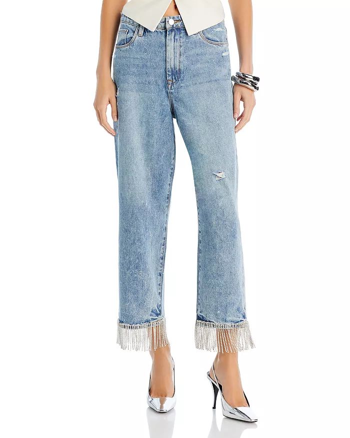 High Rise Relaxed Cropped Fringe Hem Jeans in Heart and Soul | Bloomingdale's (US)