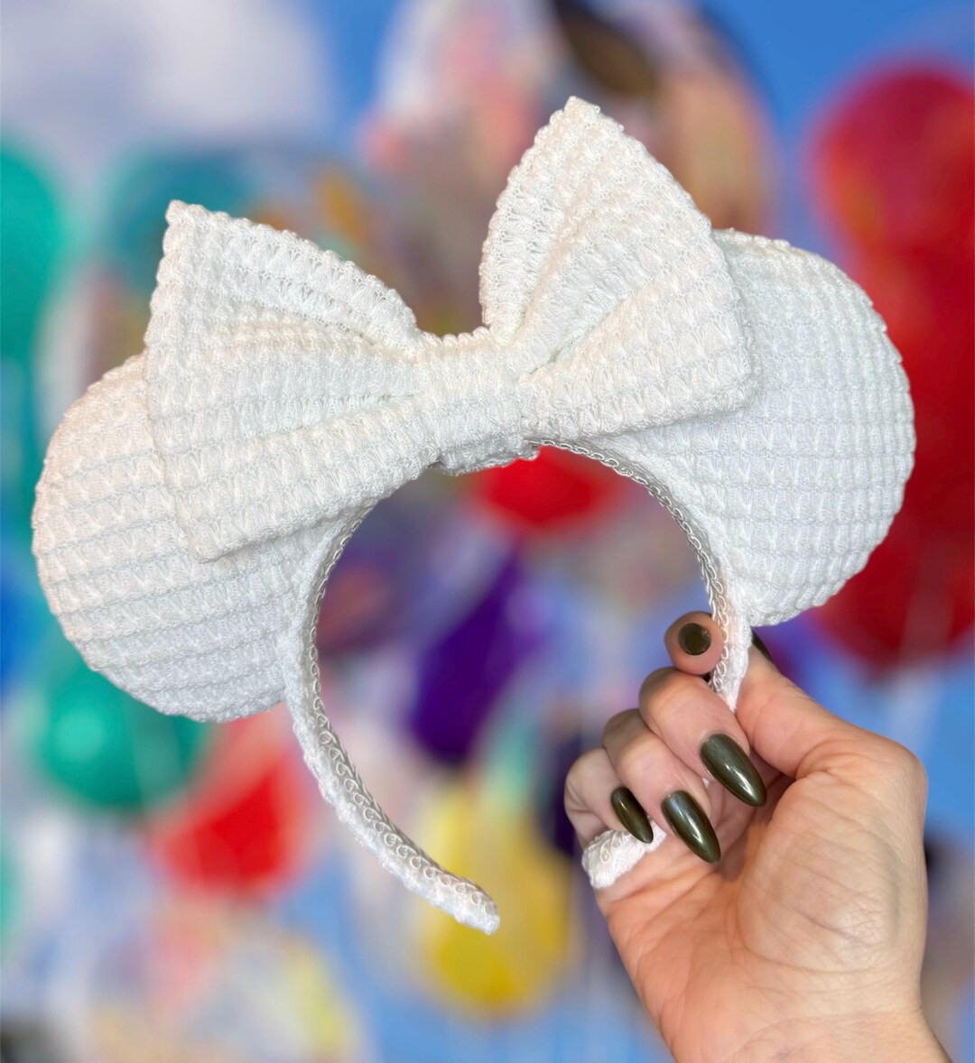 White Knit Minnie Ears, Neutral Sid White Mickey Ear Headband | Etsy (US)