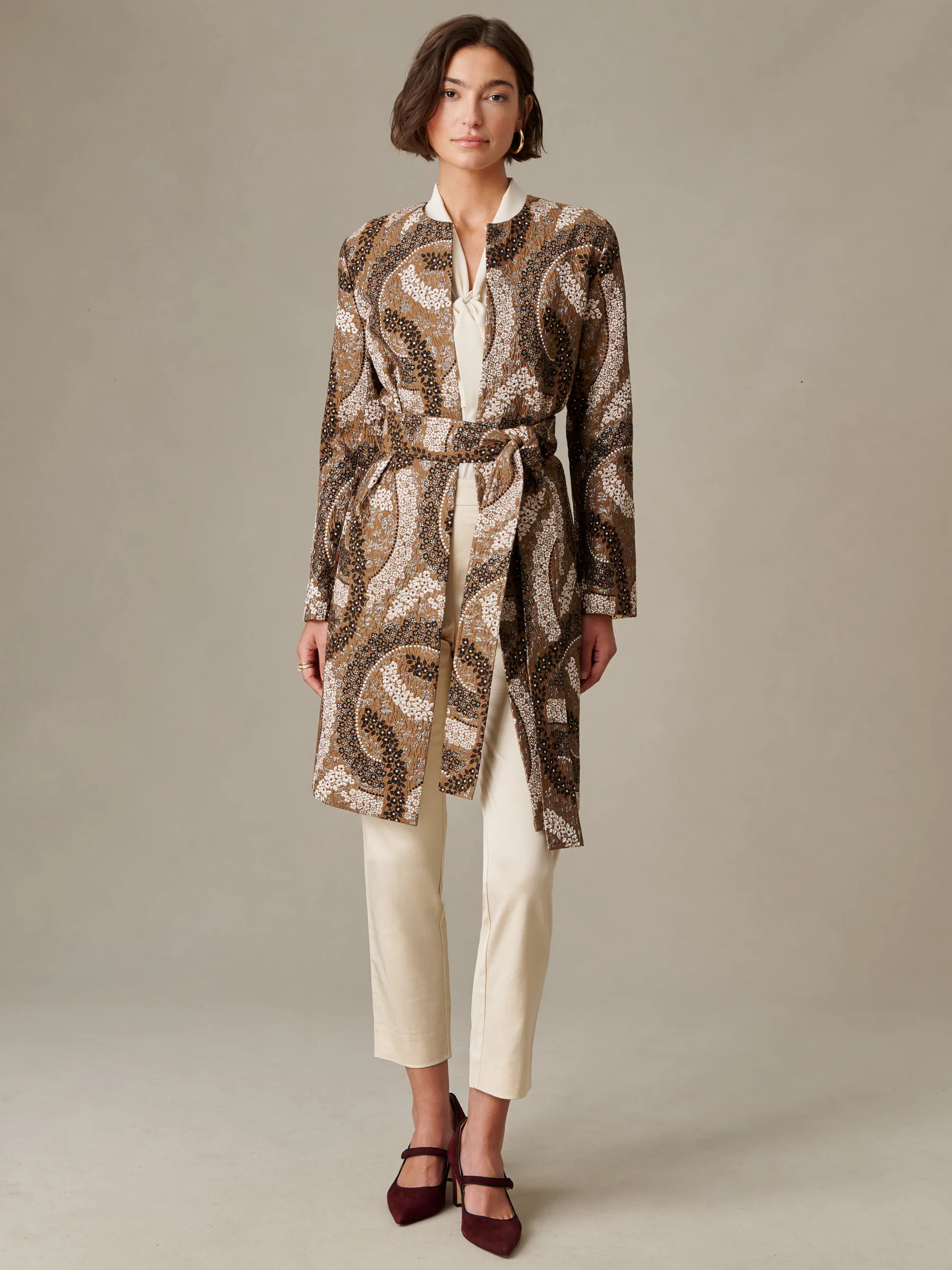 Brown Jacquard Arden Coat | Women's Jackets & Outerwear | J.McLaughlin | J.McLaughlin