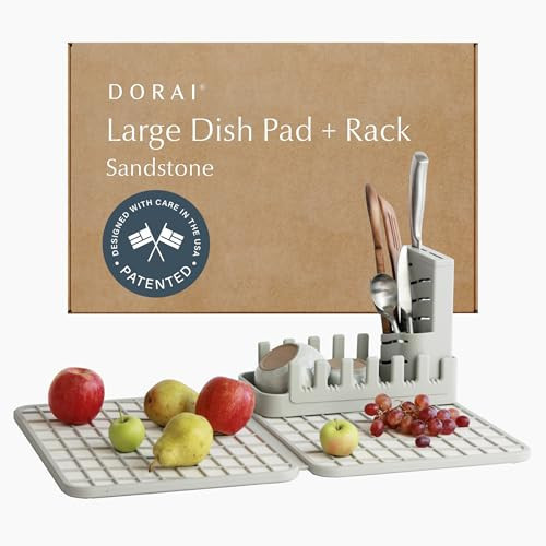Dorai Home Collapsible Dish Drying Rack and Stone Dish Pad – Large Foldable Drying Rack with Instant - Dry Stone Mat – Space-Saving Drainer for Kitchen Counter - 24.6" x 16.5", Sand | Amazon (US)