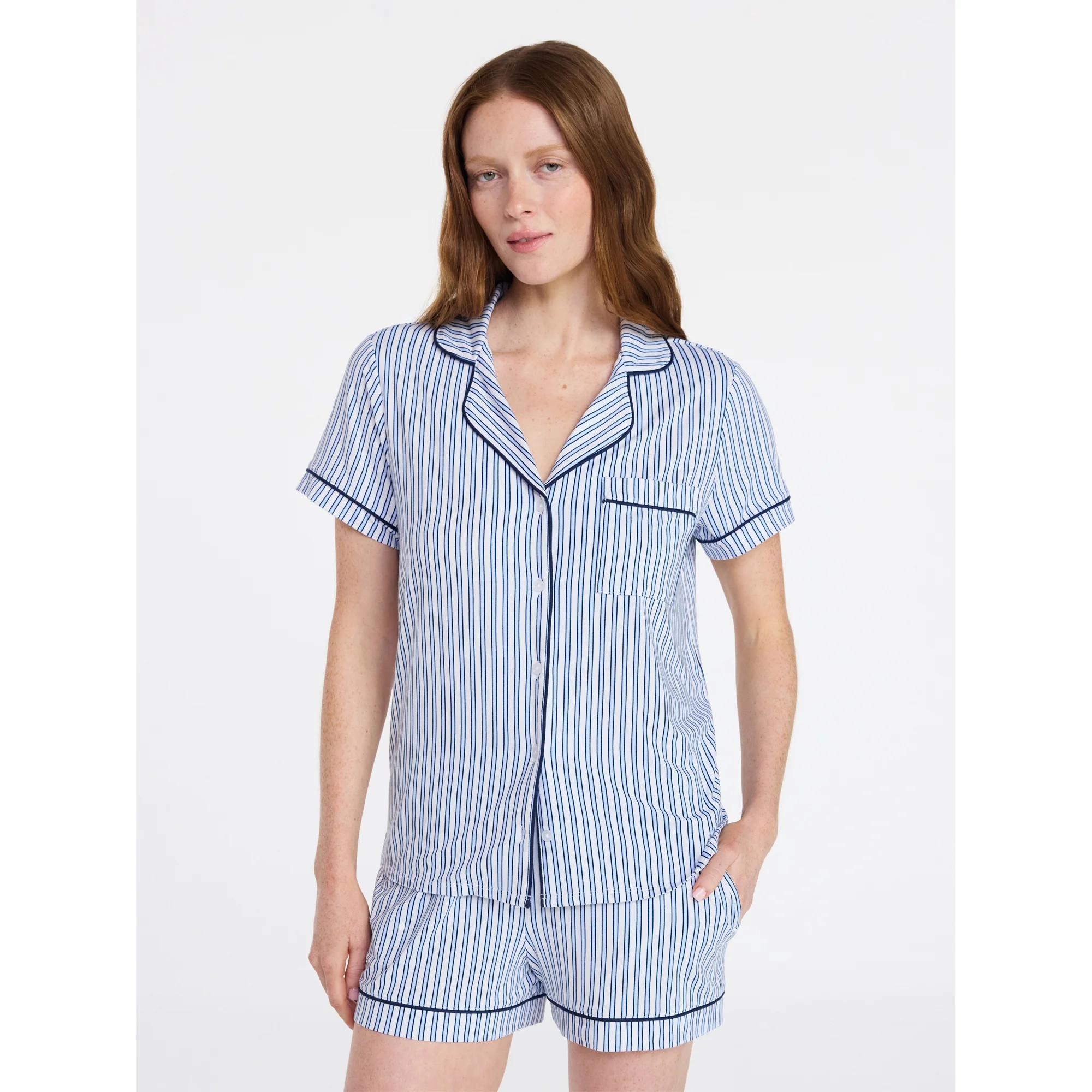Joyspun Women's Dreamy Soft Collection Notch Top and Shorts Pajama Set, 2-Piece, Sizes XS-3X | Walmart (US)