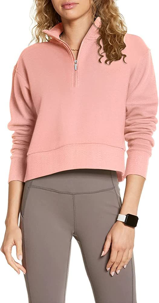Cyanstyle Women's Quarter Zip Pullover Drop Shoulder Fleece Lined Sweatshirt | Amazon (US)