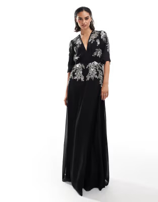 Hope & Ivy flutter sleeve embellished maxi dress in black | ASOS (Global)