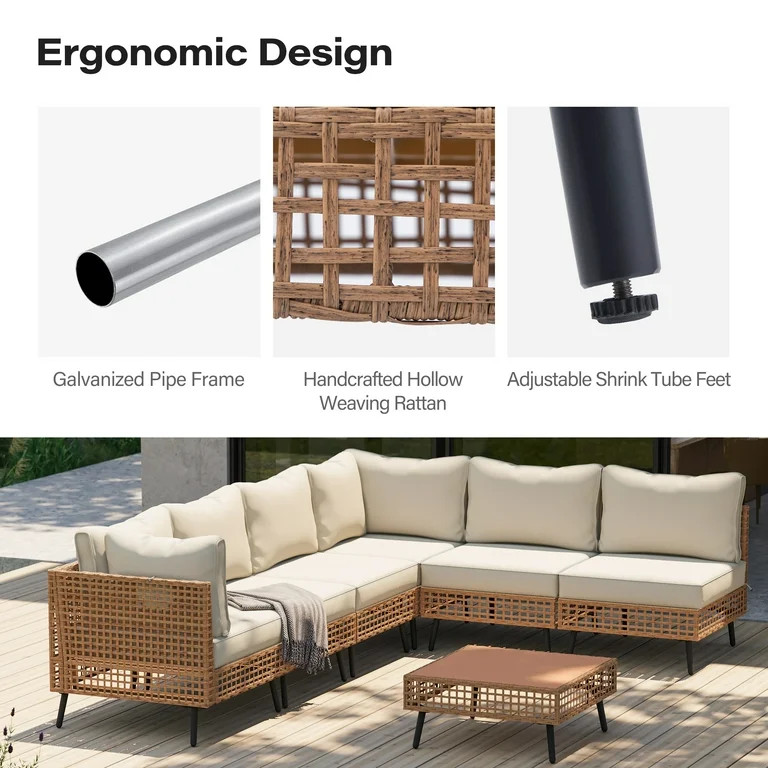 LAUSAINT HOME 7-Piece Outdoor Wicker Patio Furniture Conversation Set, Sectional Sofa with Cushio... | Walmart (US)