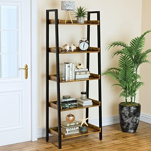 ASTARTH Ladder Bookshelf-5 Tier Bookshelves w/ Open Shelf for Storage, Industrial Bookcases & Tal... | Amazon (US)