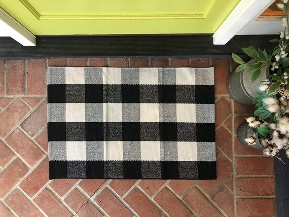 Buffalo Check Entry Rug / Doormat Layering Rug / Buffalo Plaid / Accent Rug / Black and White Are... | Etsy (US)