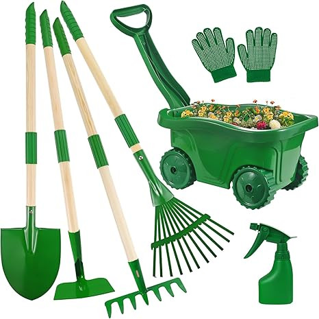 Duckura Kids Gardening Tools Set - 7pcs Wheelbarrow Set for Kids with Shovel, Rake, Leaf Rake, Su... | Amazon (US)