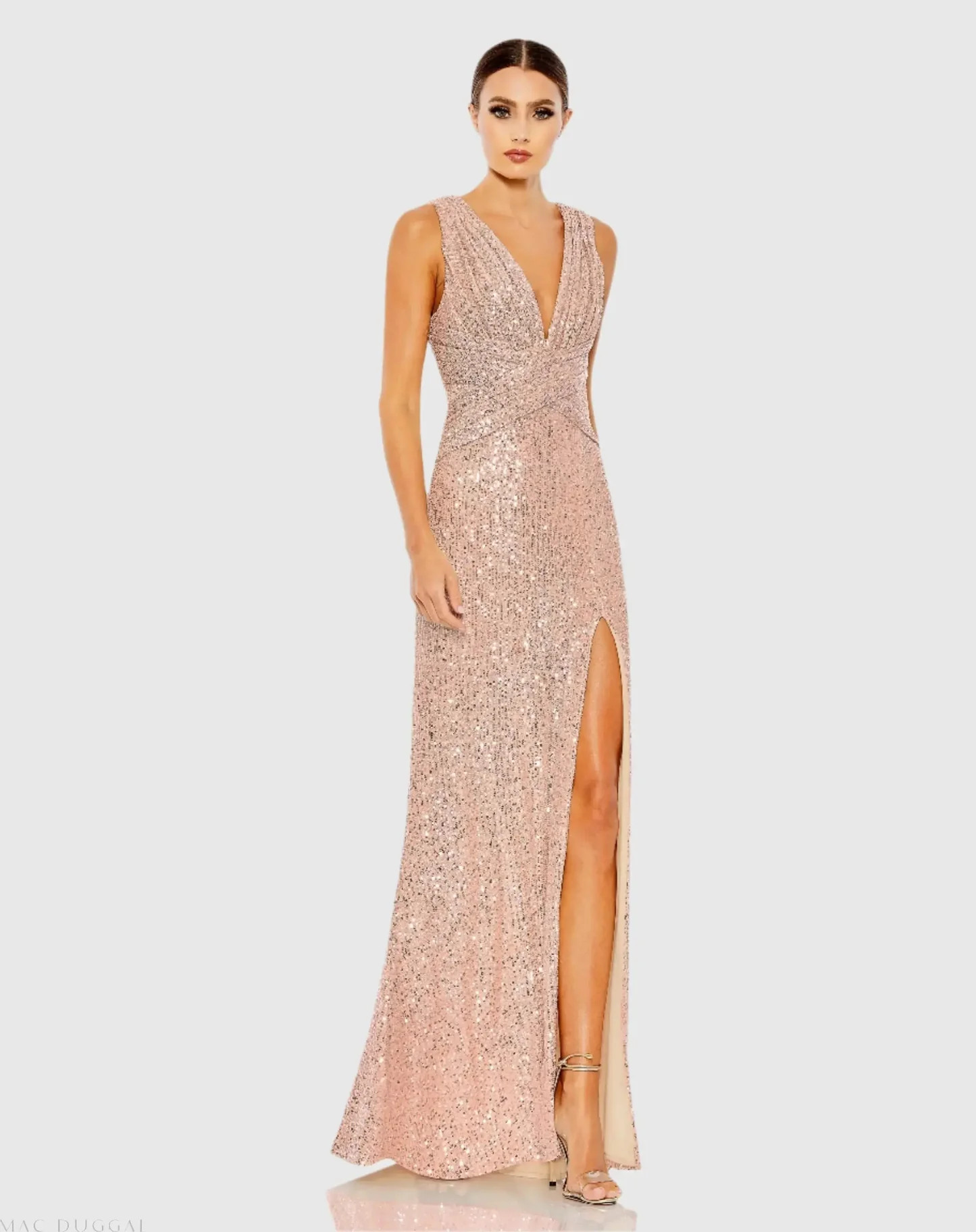 Pink V-Neck Sequin Wrap Waist Gown - Mac Duggal | Mac Duggal