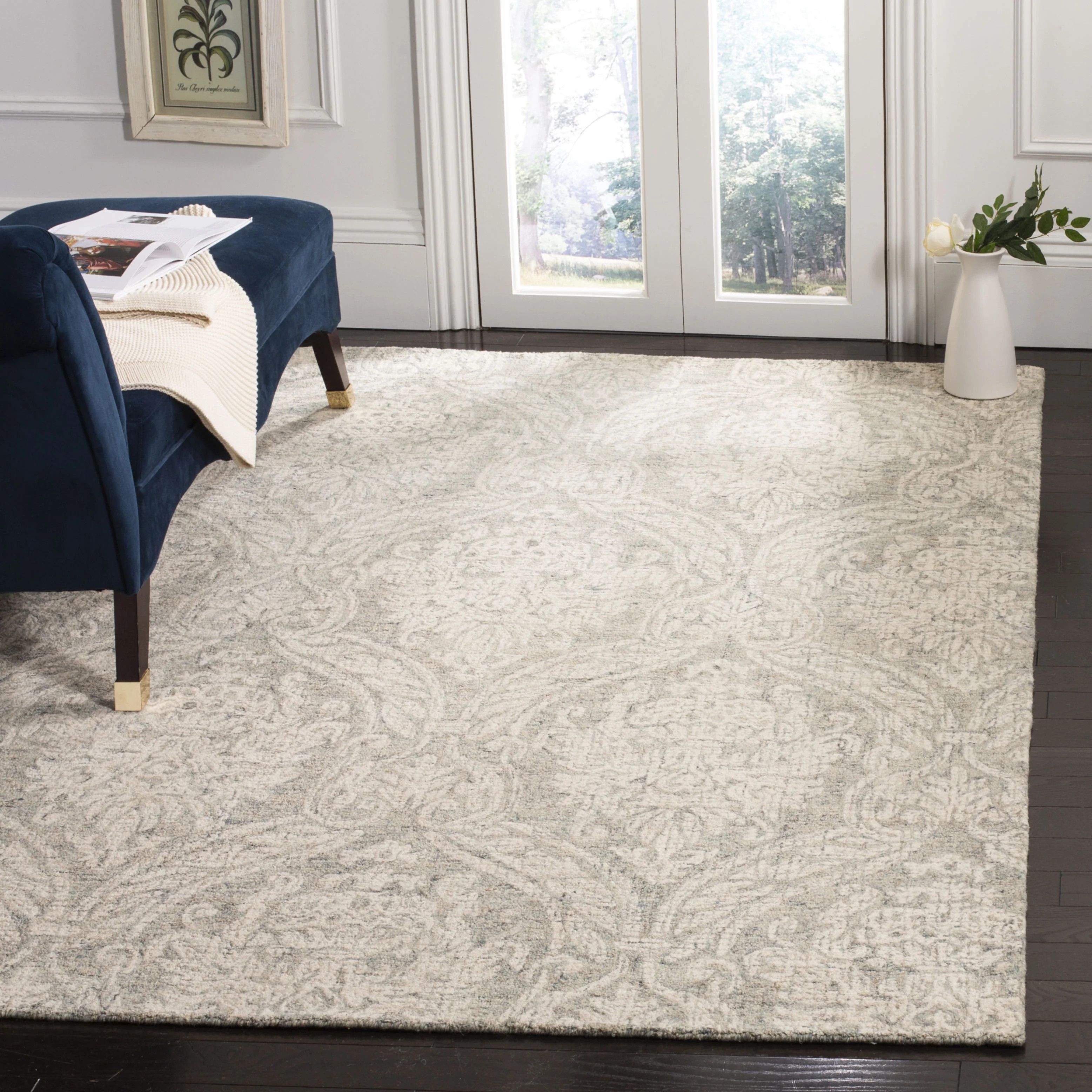 SAFAVIEH Abstract Constantine Damask Wool Area Rug, Gray/Ivory, 8' x 10' - Walmart.com | Walmart (US)