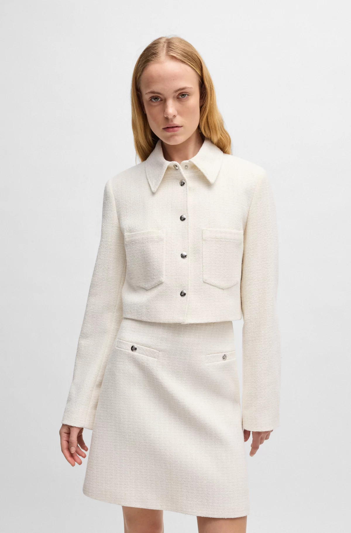 Regular-fit cropped jacket in cotton-blend bouclé | Hugo Boss (UK)