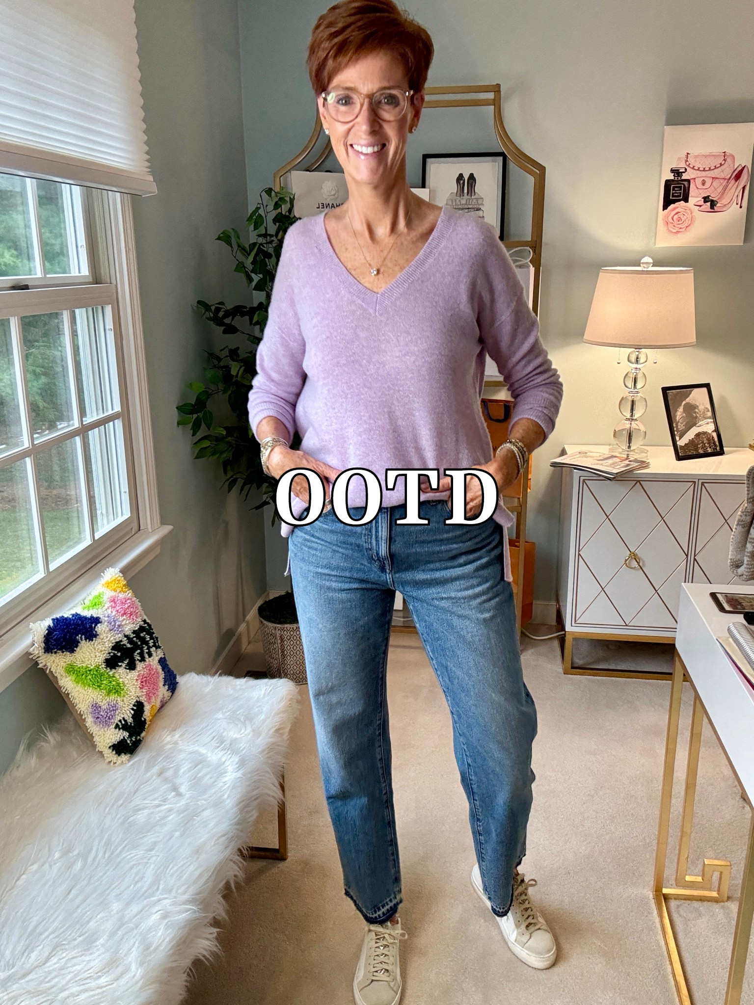 I am your resource for timeless, everyday elevated fashion for women over 40 (and tall women)
For reference, I am 55 years old; I am 6’1”. I have a 35” inseam. I wear a small or medium in most tops, an 8 or a 10 in most bottoms, an 8 in most dresses, and a size 9 shoe. 

Sweater: Nordstrom: medium
Jeans: Madewell size 29

 Purple sweater, denim pants, casual ootd, everyday outfit, casual style, everyday sneakers, running errands, brunch ootd 

Over 50 fashion, tall fashion, workwear, everyday outfits, timeless outfits, Classic Outfits, spring outfit, travel outfit, vacation outfit,  jeans, office outfit