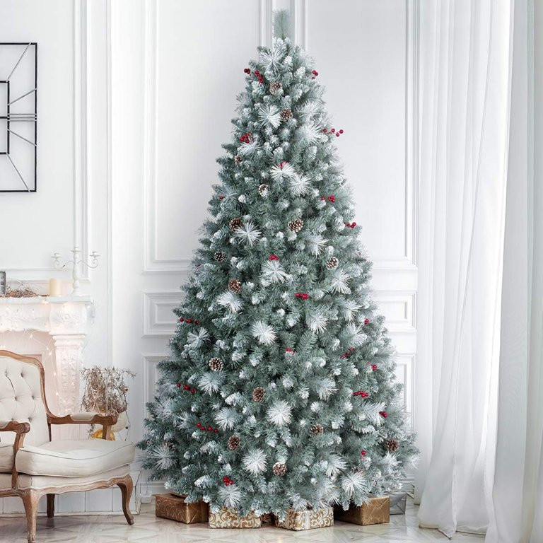 ANOTHERME 7.5ft Pine Christmas Tree Prelit, Flocked Christmas Tree with 500 Warm Lights, Pinecone... | Walmart (US)
