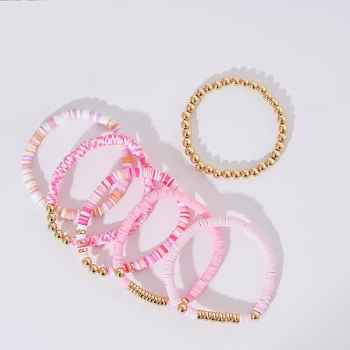 GOOJIDS Surfer Heishi Clay Bead Bracelets for Women Bohemian Stackable Gold Beaded Stretch Bracel... | Amazon (US)