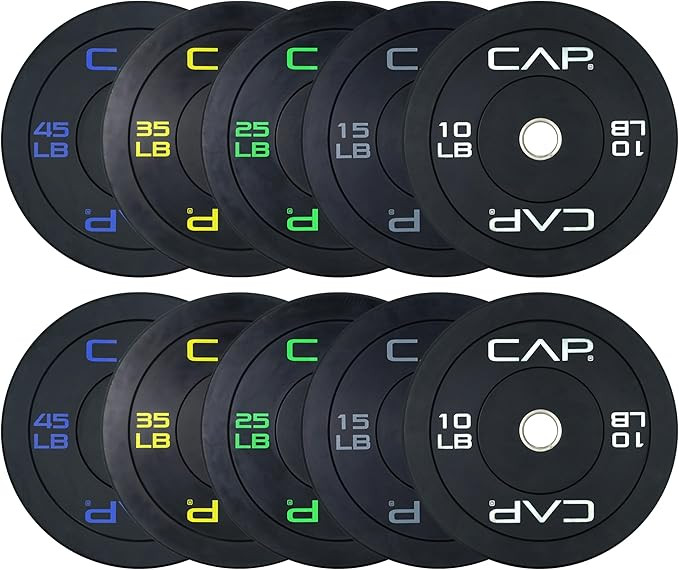 CAP Barbell 2-Inch Olympic Bumper Plate Weight Set with 6 Post Rack | 100-370 lbs | Multiple Opti... | Amazon (US)