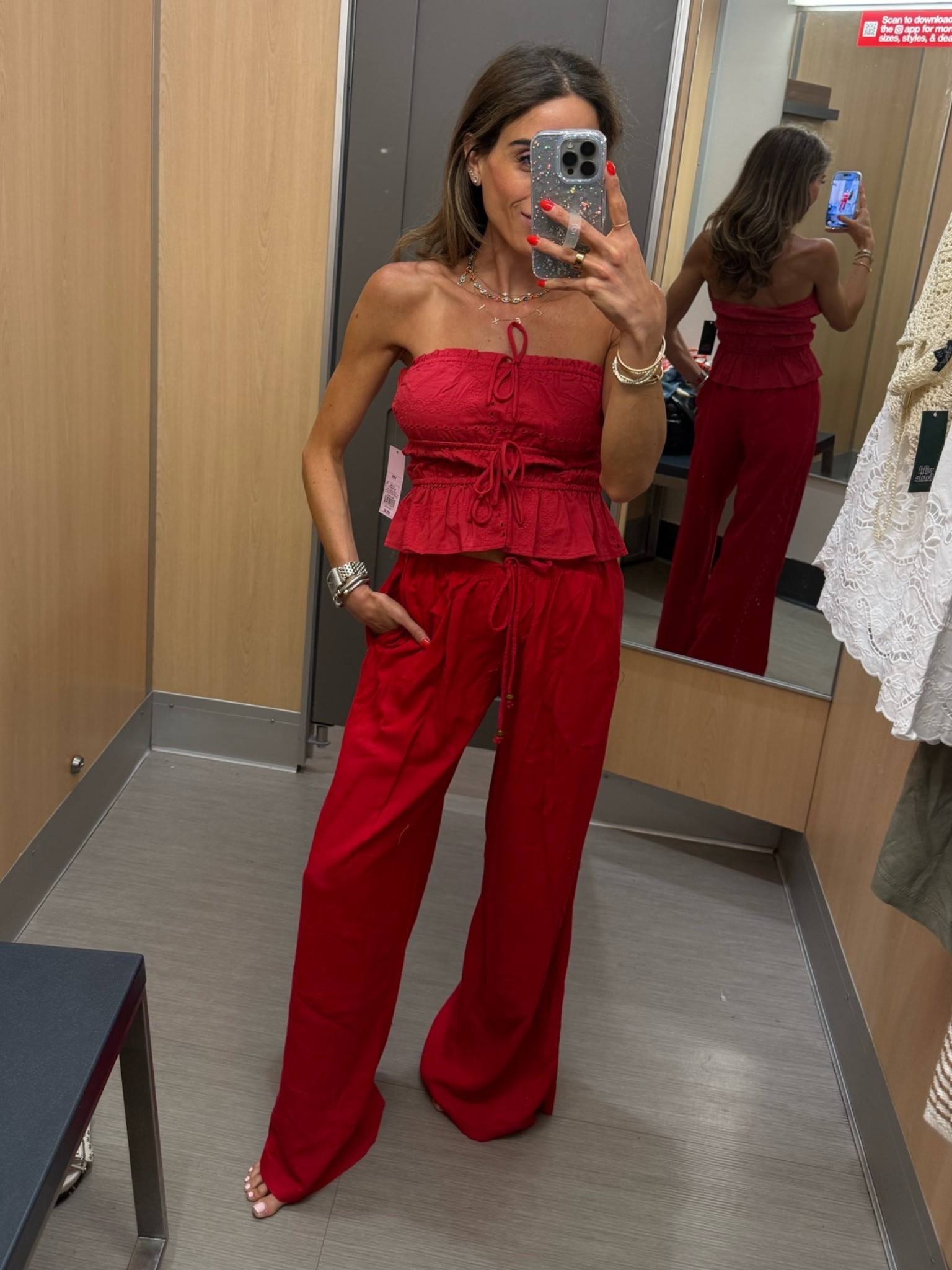 The perfect summer set strapless eyelet top and low rise linen pants size xxs 
Summer outfit idea

#LTKPetite #LTKootd