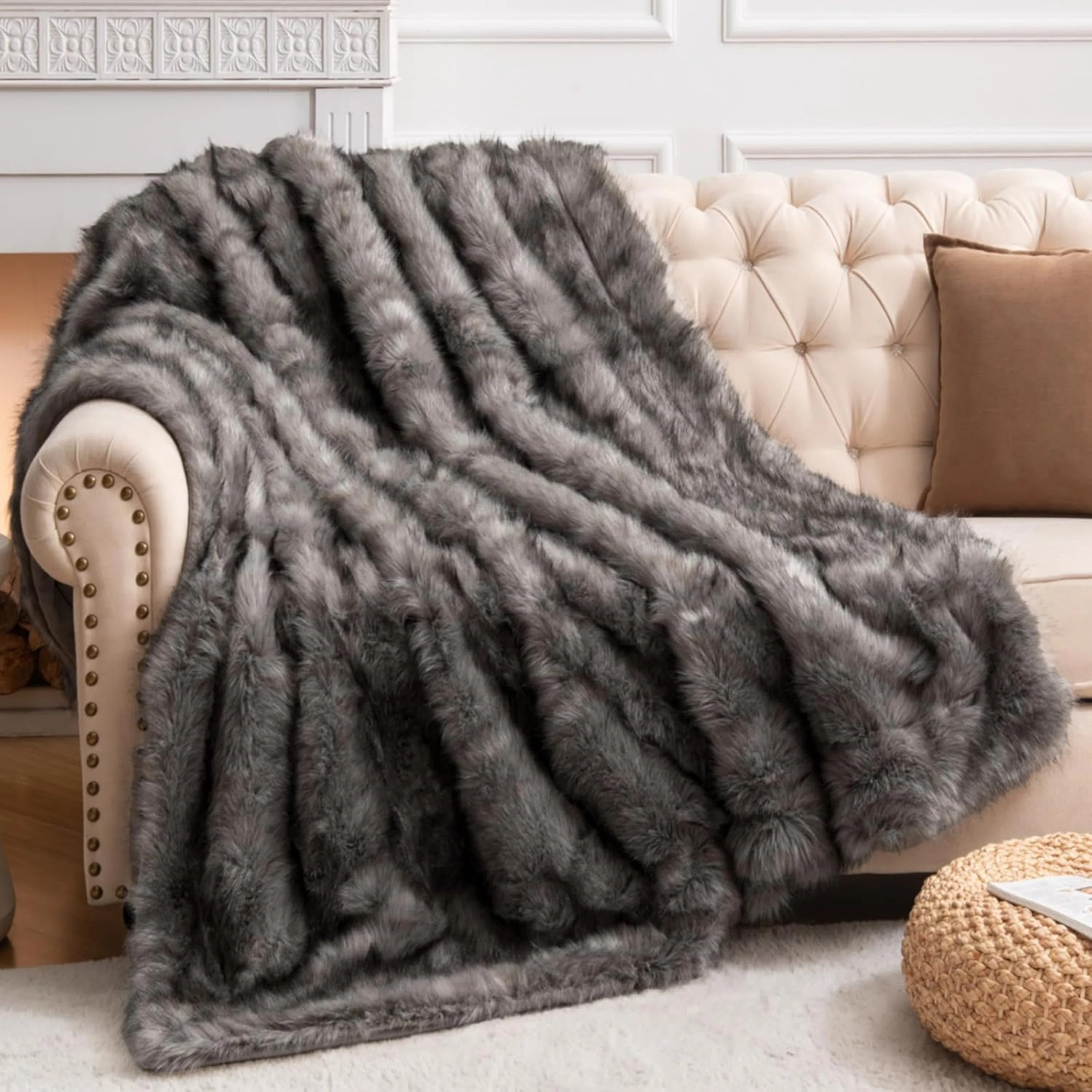 Luxury Faux Fur Blanket - Super Thick Warm Long Fluff Fuzzy Blanket for Bed | Wayfair North America