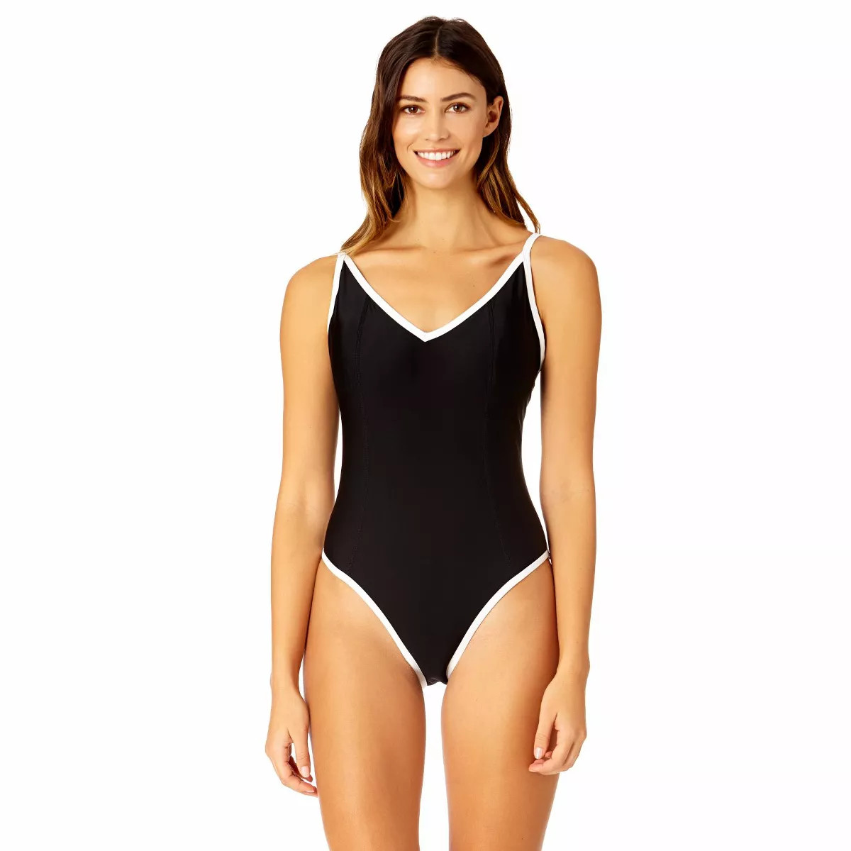 Coppersuit Women's Solid Piped Contour One Piece Swimsuit - Black, Large | Target