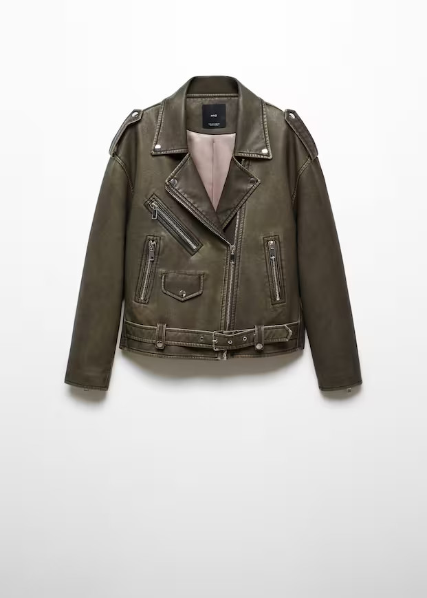 Oversized worn-effect biker jacket -  Women | Mango USA | MANGO (US)