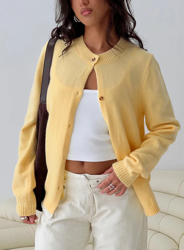 Arica Button Up Knit Cardigan Lemon | Princess Polly US