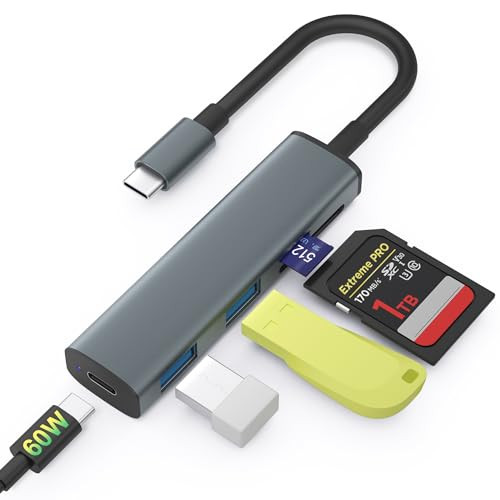 USB C SD Card Reader,5 in 1 SD/Micro SD Card Adapter with Dual USB Adapter Memory Card Reader with 60w PD for iPhone 15 Pro Max, iPad Pro, iMac, MacBook Pro/Air, and More Android USB-C/Type C Devices | Amazon (US)