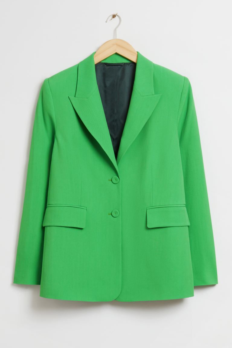 Eleganter, lockerer einreihiger Blazer - Hellgrüne gewebte Wolle - Ladies | H&M DE | H&M (DE, AT, CH, NL, FI)
