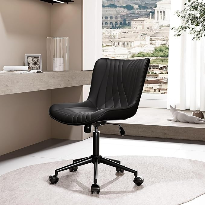 YOUNIKE Office Chair-Black | Armless, Wheels, Swivel, Rocking, Padded, Adjustable | Faux Leather ... | Amazon (US)
