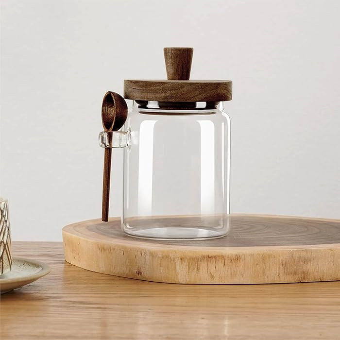 seicasaya Glass Food Storage Jar with Acacia Wooden Lid and Spoon, Airtight Container for Cereals... | Amazon (US)