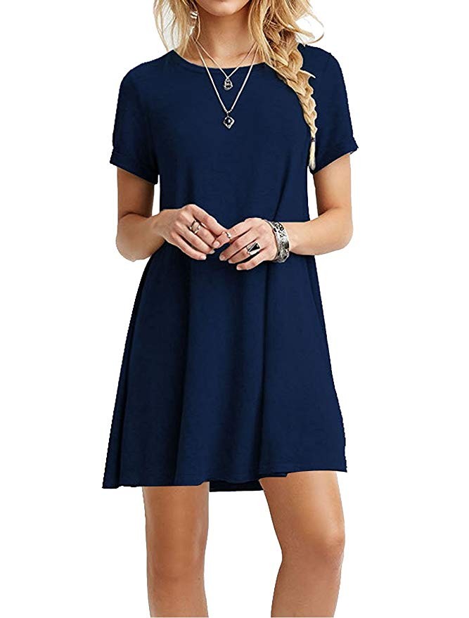 MOLERANI Women's Casual Plain Simple T-Shirt Loose Dress | Amazon (US)
