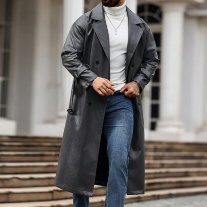 Men's Fashion Solid Color Double Breasted PU Jacket, Autumn,Leather Winter Men Clothes | SHEIN