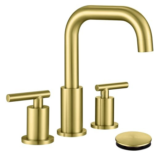 ChiLDano Gold Bathroom Faucet with Drain and Supply Hose, 2 Handles Brushed Gold Widespread Bathroom Faucet for Sink 3 Hole, Bathroom Faucet Gold CH3166BG | Amazon (US)