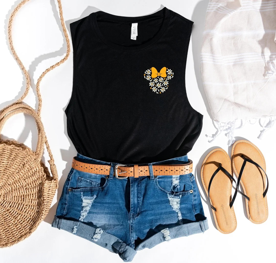 Vintage Flower Minnie Muscle Tank Top for Women, Disney Retro Tank Top - Etsy | Etsy (US)