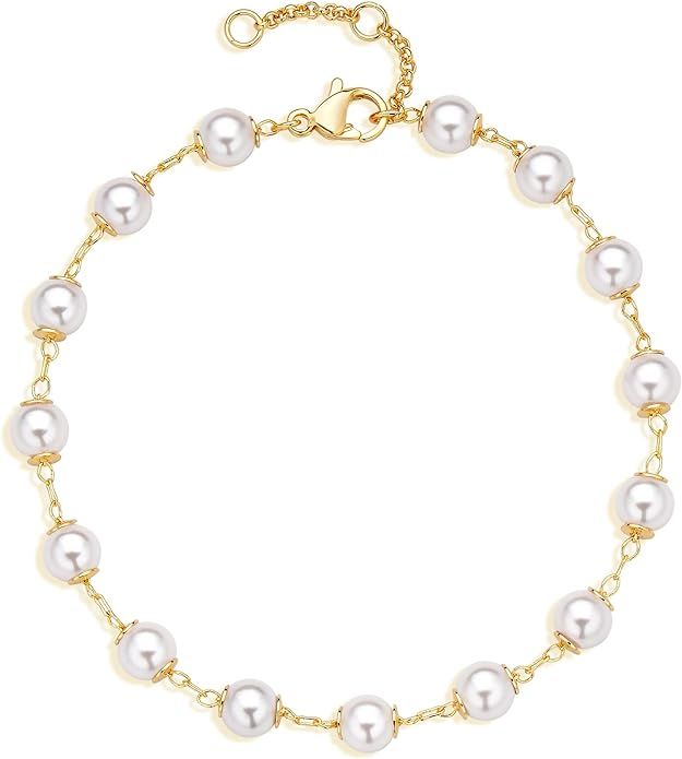 LOYATA Chain Bracelet Gold Link 14K Gold Plated Dainty Pearl Bracelet Simple Jewelry Gift for Wom... | Amazon (US)