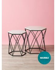 2pc Marble Top Hexagon Side Tables | HomeGoods