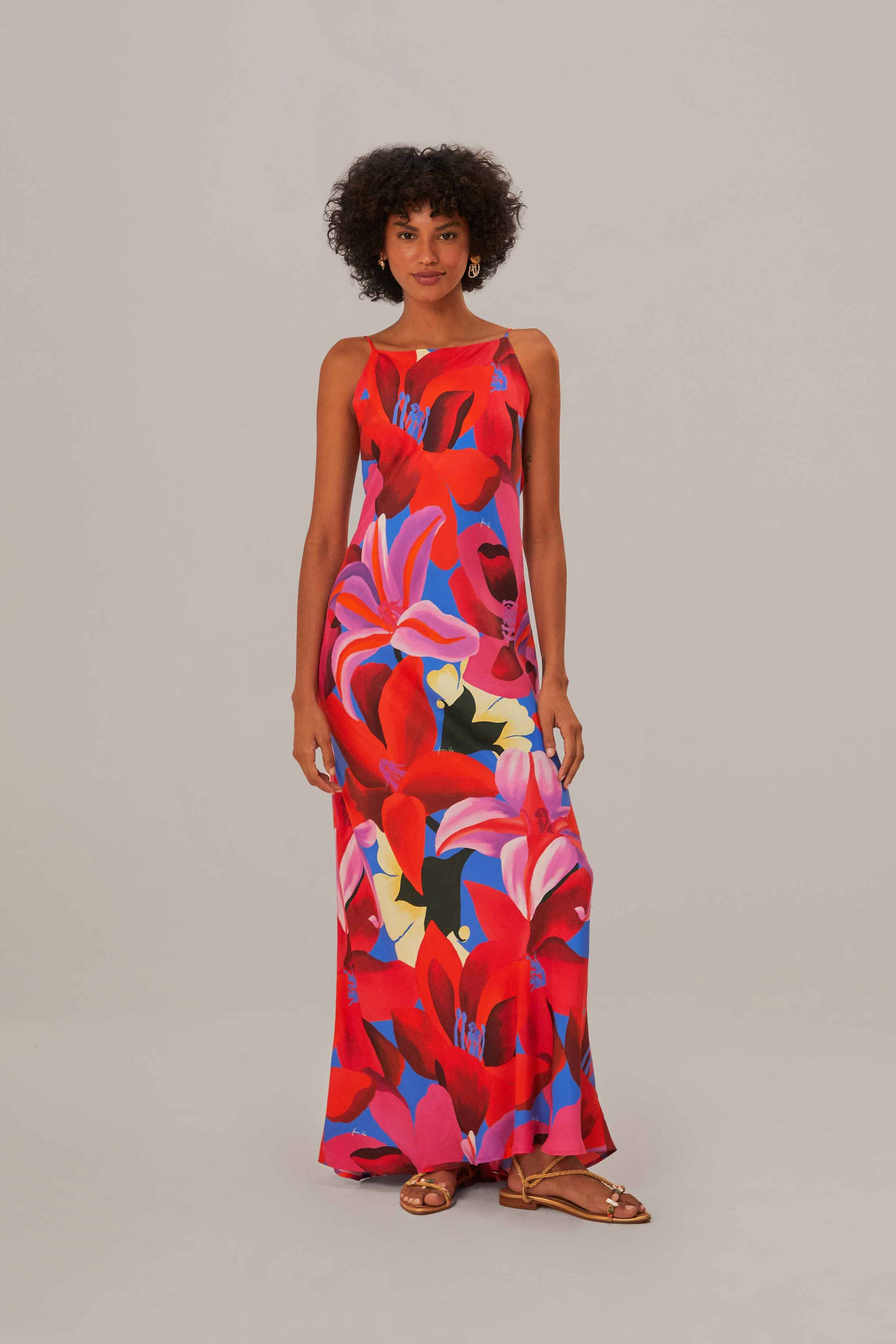 Watercolor Floral Blue Slip Dress | FarmRio (US)