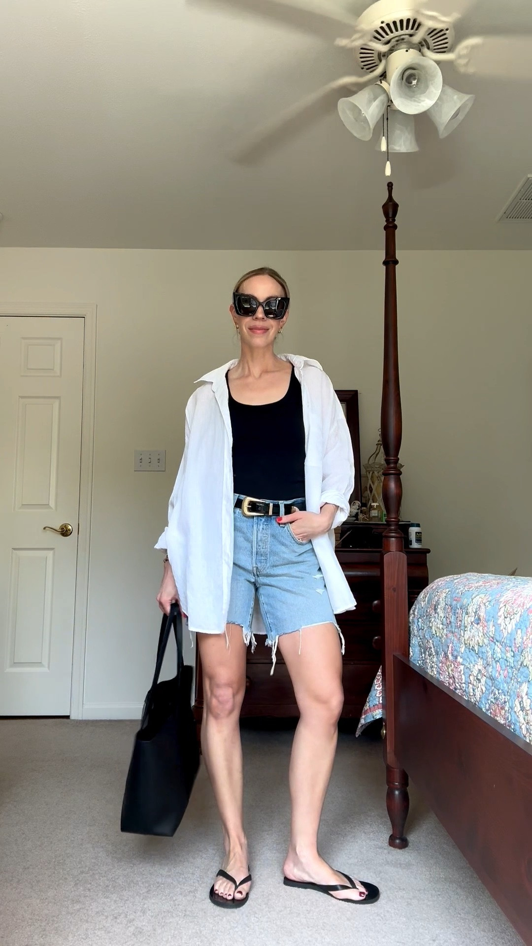 Summer outfit formula that never fails: tank top, oversized linen shirt and denim shorts - add accessories to keep it fresh

#LTKgrwm #LTKOver40 #LTKSeasonal