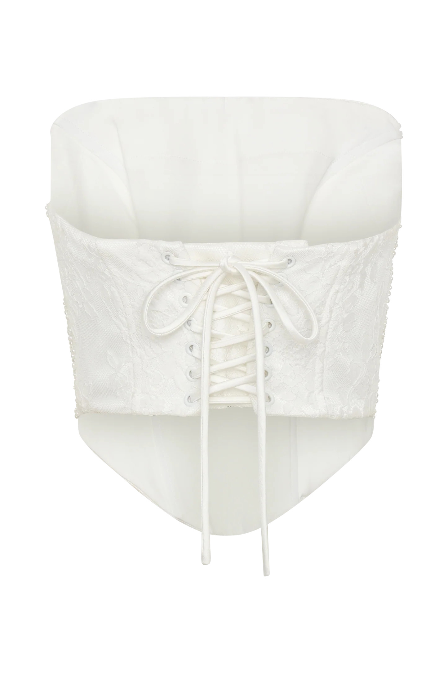 Camille Beaded Satin And Lace Corset Top - Ivory | Meshki UK