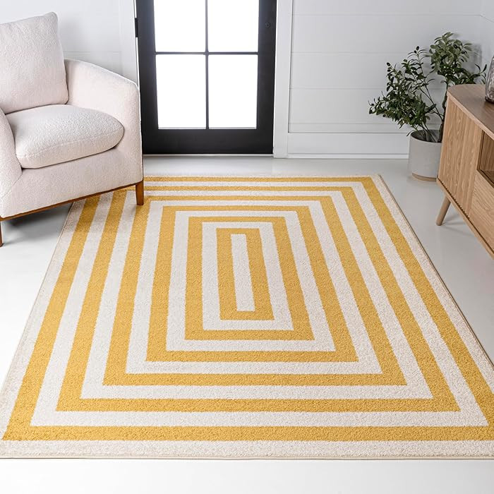 JONATHAN Y Bandol Mitre Stripe Yellow/Ivory Indoor Area Rug, 8x10, Modern, Classic, Geometric, Ea... | Amazon (US)