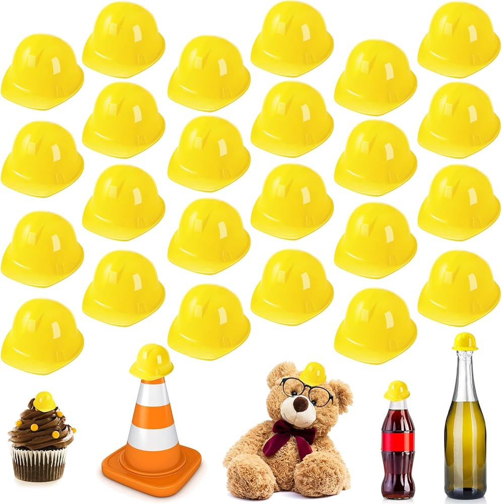 Sratte 25 Pcs Miniature Construction Hat Mini Construction Toy Doll Hats Plastic Miniature Bottle... | Amazon (US)