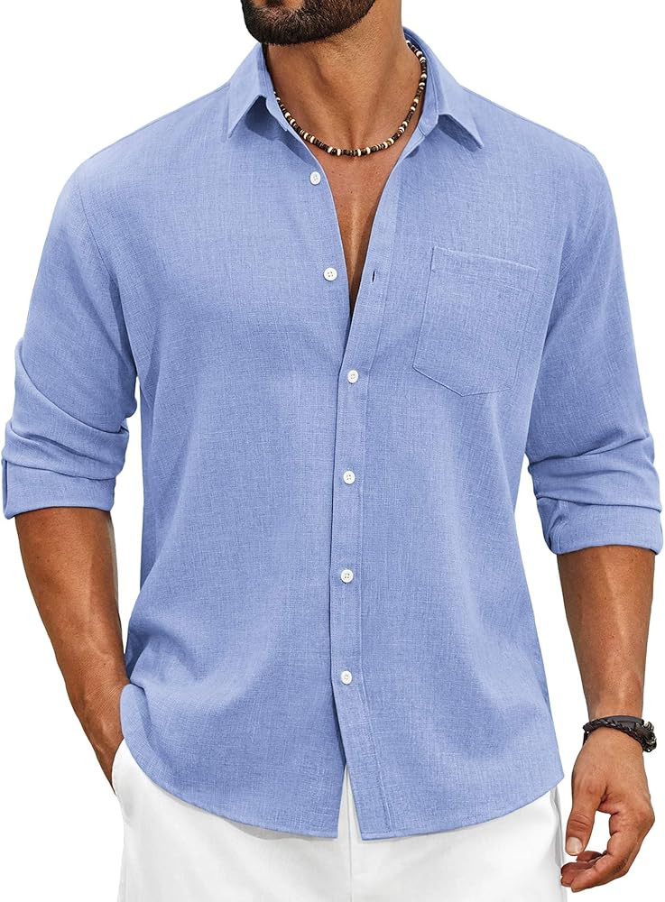 COOFANDY Men's Cotton Linen Button Down Shirts Long Sleeve Casual Summer Beach Shirts for Men | Amazon (US)