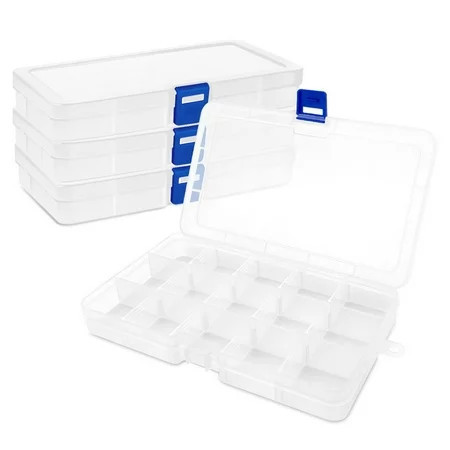 DUONER Bead Organizer Box with Dividers Small Plastic Storage Boxes with Dividers Clear Jewelry Box Bead Storage Box Adjustable Compartments 15 Grids Bead Containers Sewing Craft Supplies 4White | Walmart (US)