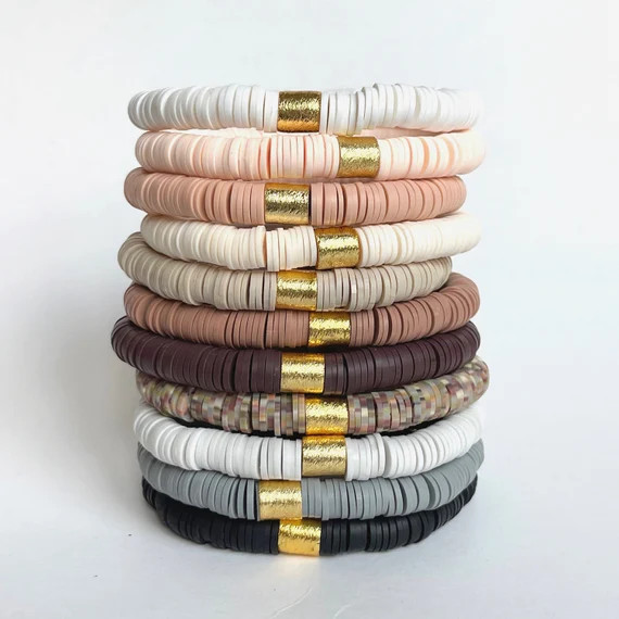 Neutral Heishi Disc Bracelets | Etsy (US)