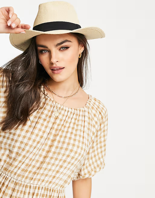 ASOS DESIGN straw fedora hat with black band in natural | ASOS (Global)