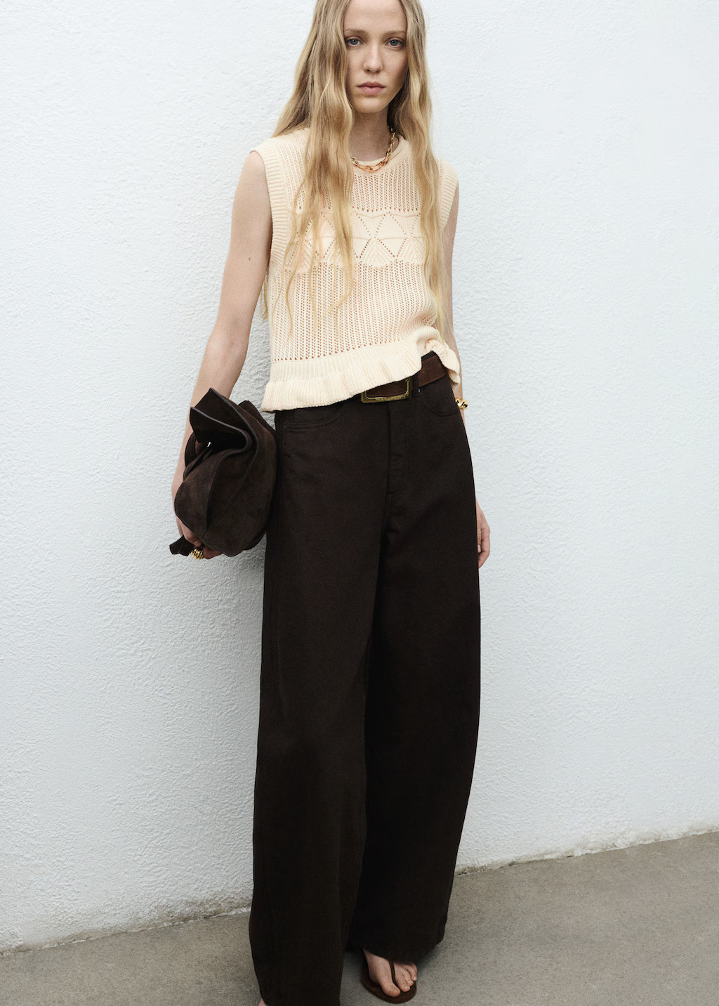 Openwork knit vest with ruffle - Women | MANGO USA | Mango (US/MX/AU)