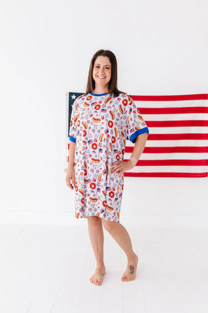Home of the Hotdogs Adult T-Shirt Dress | Remi & Friends Boutique
