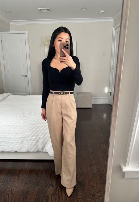 Sale alert: $30 off pants, denim and skirts at Ann Taylor with code BOTTOMS30 (ends 1/24) // work outfit ideas with tan pants - straight leg trousers + sweetheart neck top 

•Ann Taylor wide leg pants 00 petite - AT pants run a little big and 00p is a slightly loose fit on me 
•Abercrombie top xxs (exact top is sold out, but I’ve linked the bodysuit version)
•Sam Edelman nude pumps sz 5.5

#petite

#LTKSeasonal #LTKstyletip #LTKworkwear