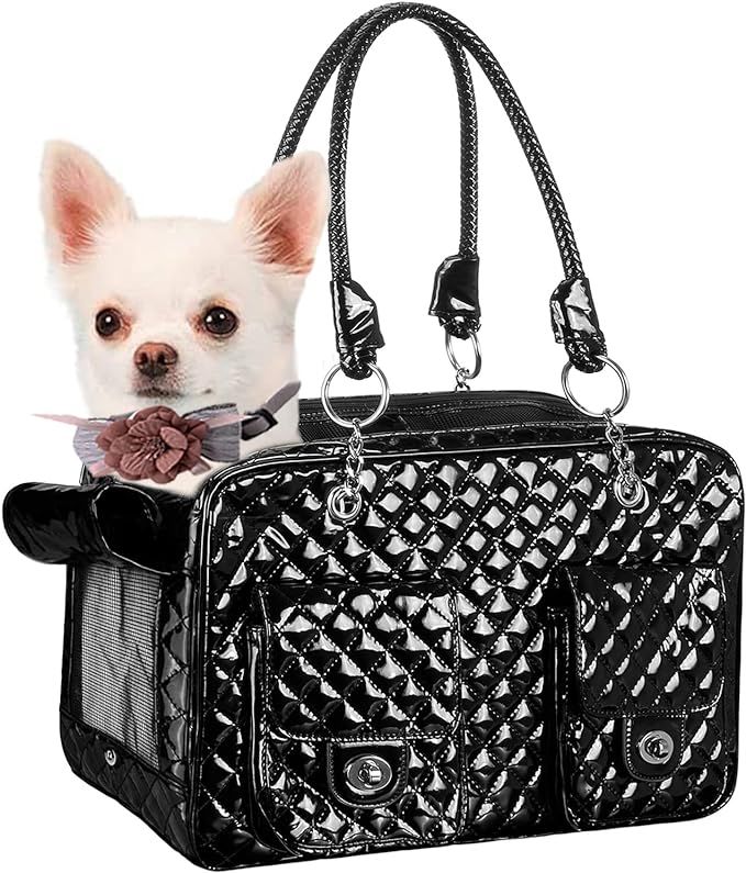 NewEle Fashion Pet Carrier, Small Dog Carrier, Cat Carrier, Quality PU Leather Dog Purse, Collaps... | Amazon (US)