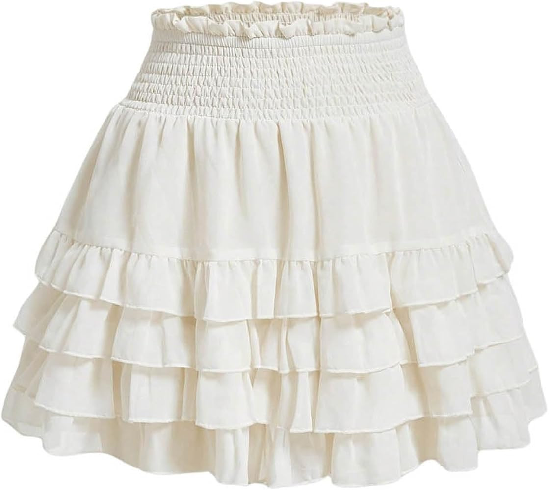 MakeMeChic Women's Ruffle Tiered Shirred Frill Trim Elastic Waist A Line Summer Mini Skirts | Amazon (US)