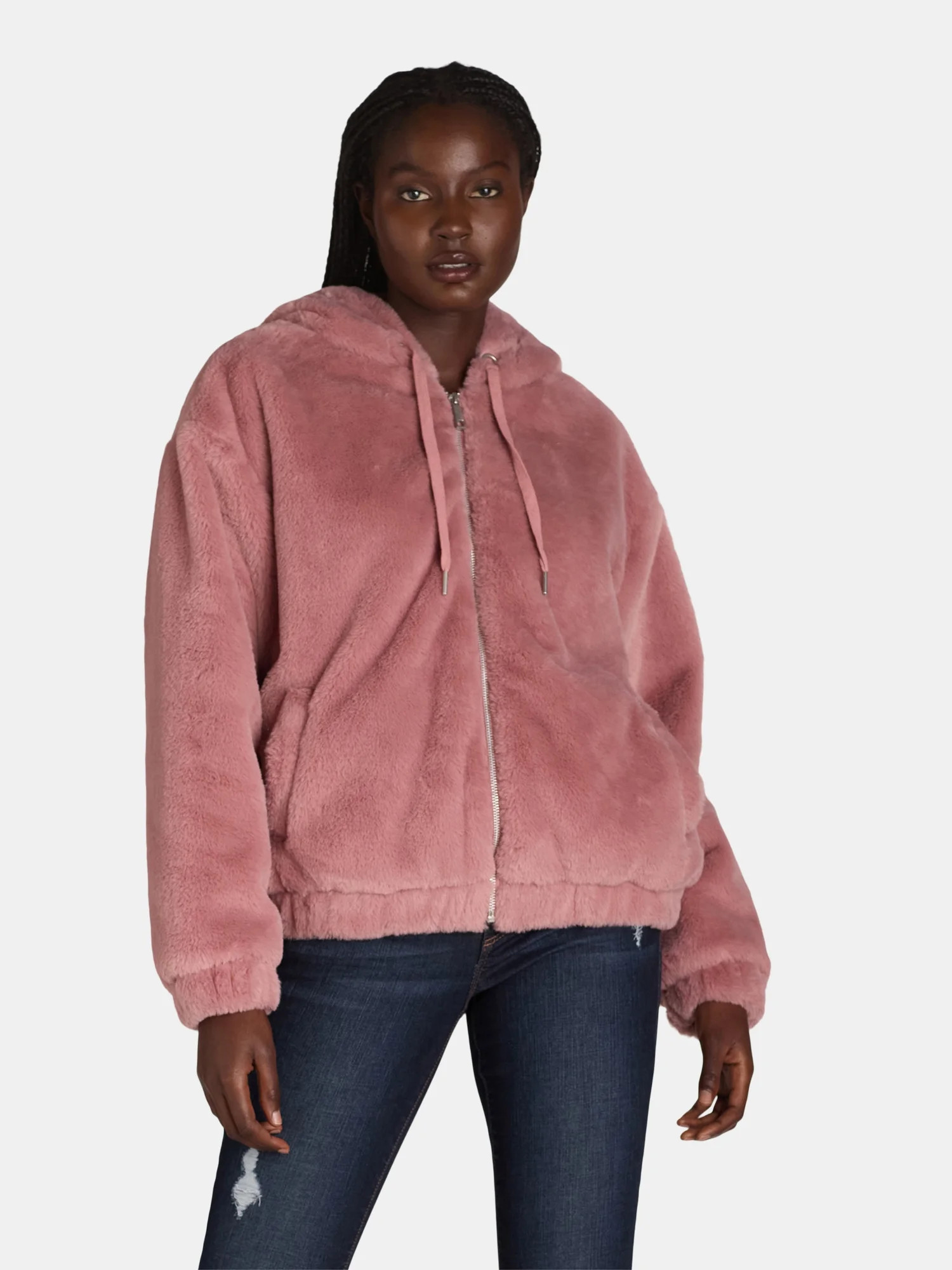 Time and Tru Women's and Women’s Plus Faux Fur Zip Hoodie, Sizes XS-3X | Walmart (US)