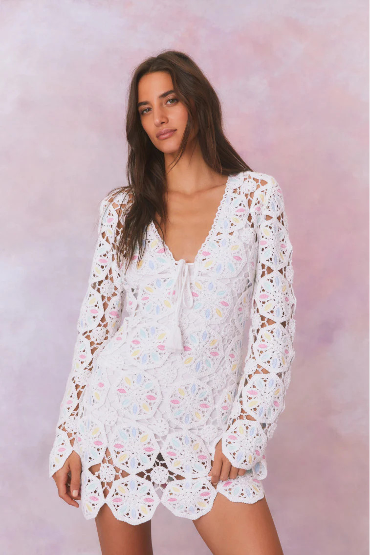 Poemes Multi Colored Crochet Mini Dress | LoveShackFancy