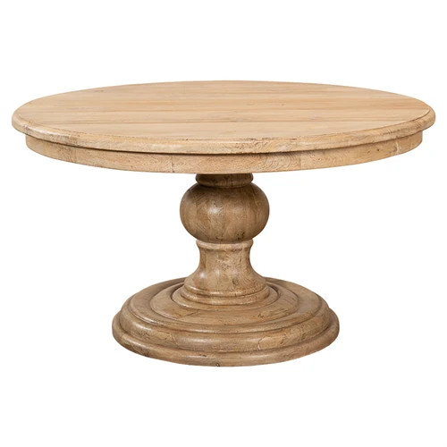 Veyndra French Country Natural Mango Wood Round Pedestal Dining Table - 54" | Kathy Kuo Home